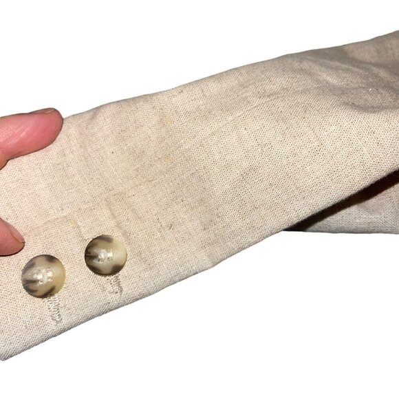 Chaus Vintage 80s Womens Blazer Size Large Tan Long Sleeve Pockets Linen - Picture 8 of 10